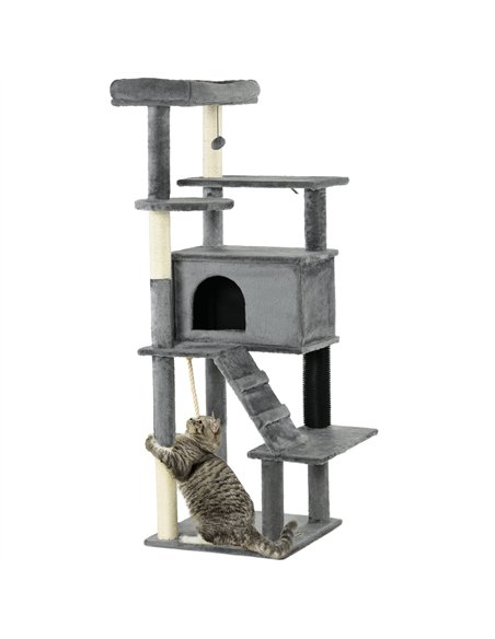 PawHut Cat Tree Tower for Indoor Cats, with Scratching Post, Cat House, Toy, Grey - pic 146864 | FastDaddyshop