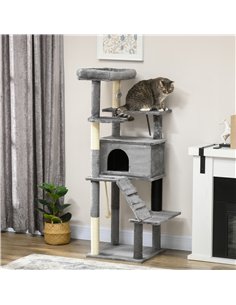 PawHut Cat Tree Tower for Indoor Cats, with Scratching Post, Cat House, Toy, Grey 2