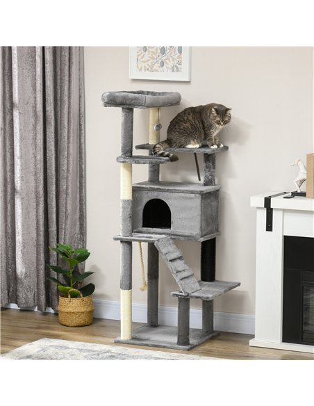 PawHut Cat Tree Tower for Indoor Cats, with Scratching Post, Cat House, Toy, Grey - pic 146865 | FastDaddyshop