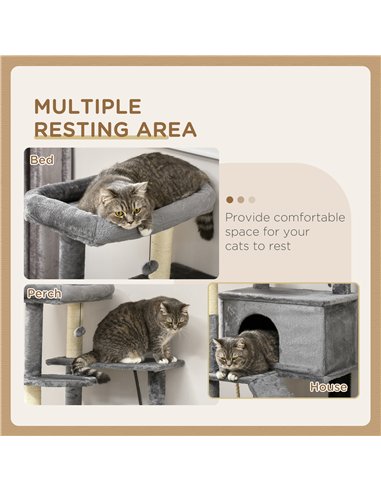 PawHut Cat Tree Tower for Indoor Cats, with Scratching Post, Cat House, Toy, Grey