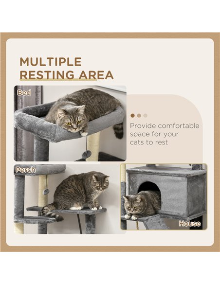 PawHut Cat Tree Tower for Indoor Cats, with Scratching Post, Cat House, Toy, Grey - pic 146868 | FastDaddyshop