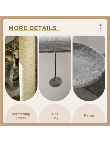 PawHut Cat Tree Tower for Indoor Cats, with Scratching Post, Cat House, Toy, Grey