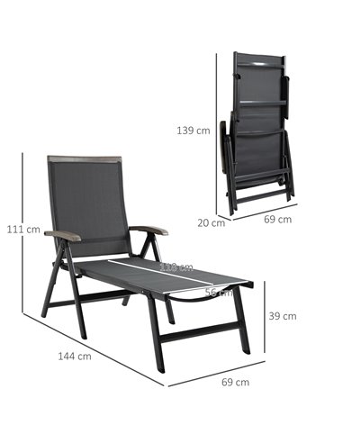 Outsunny Outdoor Folding 5-Position Adjustable Sun Lounger, Grey
