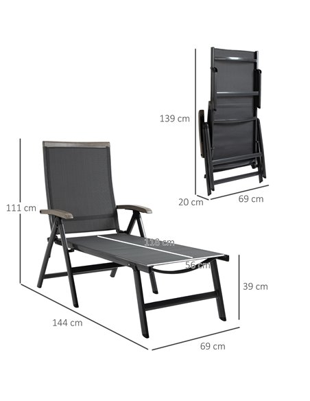 Outsunny Outdoor Folding 5-Position Adjustable Sun Lounger, Grey - pic 14687 | FastDaddyshop