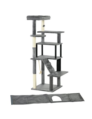 PawHut Cat Tree Tower for Indoor Cats, with Scratching Post, Cat House, Toy, Grey