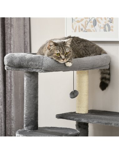 PawHut Cat Tree Tower for Indoor Cats, with Scratching Post, Cat House, Toy, Grey