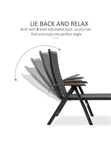 Outsunny Outdoor Folding Sun Lounger, 5-Position Adjustable Chaise Lounge Chair with Aluminium Frame for Patio, Pool and Garden,