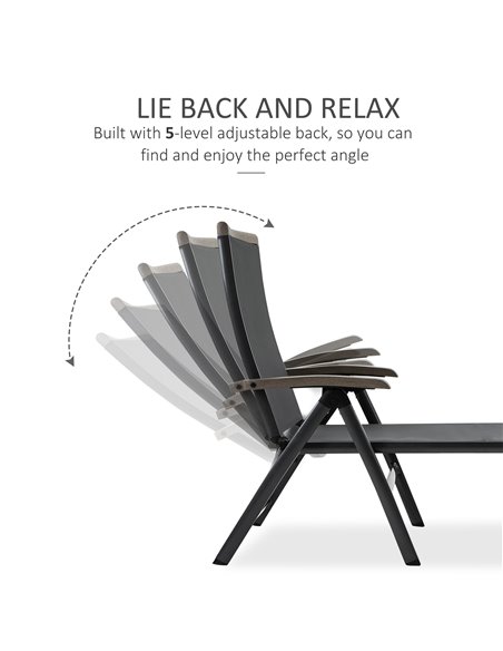 Outsunny Outdoor Folding Sun Lounger, 5-Position Adjustable Chaise Lounge Chair with Aluminium Frame for Patio, Pool and Garden, - pic 14688 | FastDaddyshop