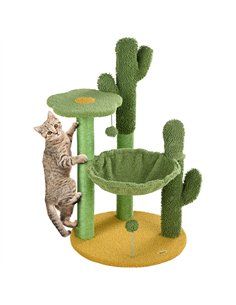PawHut 82cm Chenille Cactus Cat Tree with Scratching Post, Hammock, Green