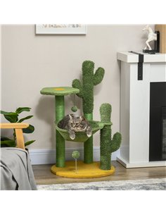 PawHut 82cm Chenille Cactus Cat Tree with Scratching Post, Hammock, Green 2