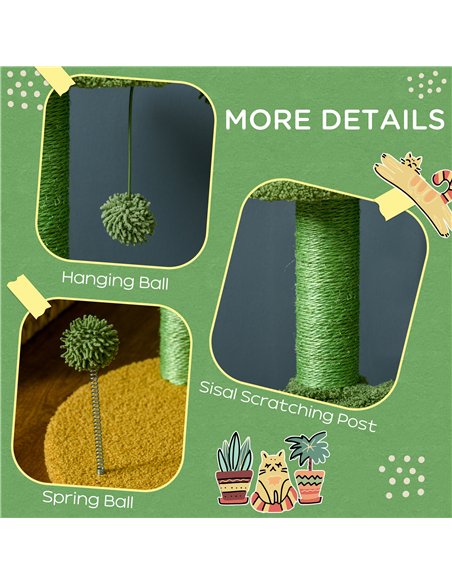 PawHut 82cm Chenille Cactus Cat Tree with Scratching Post, Hammock, Green - pic 146887 | FastDaddyshop