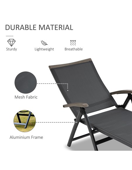 Outsunny Outdoor Folding 5-Position Adjustable Sun Lounger, Grey - pic 14689 | FastDaddyshop