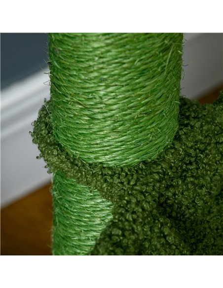 PawHut 82cm Chenille Cactus Cat Tree with Scratching Post, Hammock, Green - pic 146890 | FastDaddyshop