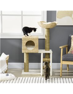 PawHut Cat Tree, with Scratching Posts, Bed, Cat House - Natural Finish 2