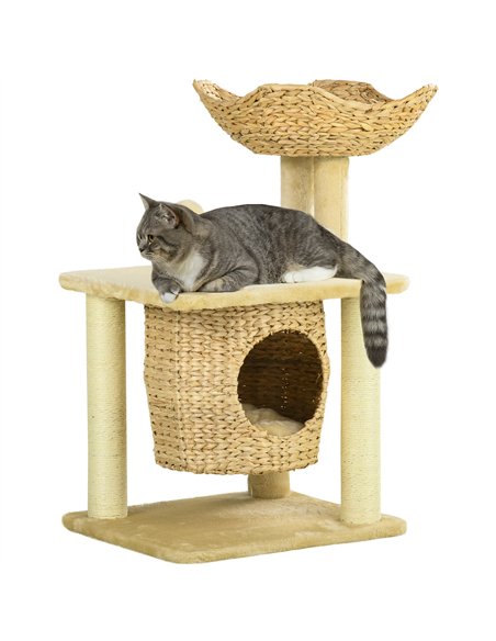 PawHut Cat Tree for Indoor Cats with Scratching Posts, Cat House, Bed, Toy Ball, Beige - pic 146909 | FastDaddyshop