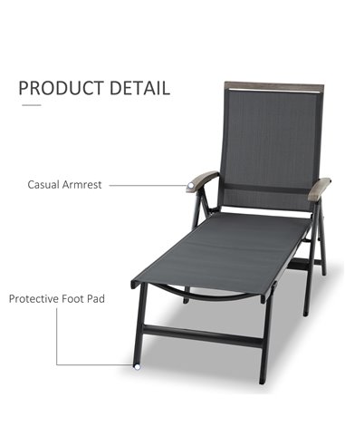 Outsunny Outdoor Folding Sun Lounger, 5-Position Adjustable Chaise Lounge Chair with Aluminium Frame for Patio, Pool and Garden,