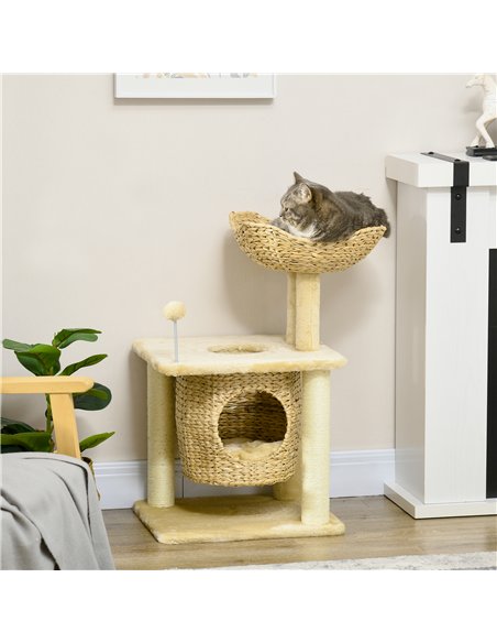 PawHut Cat Tree for Indoor Cats with Scratching Posts, Cat House, Bed, Toy Ball, Beige - pic 146910 | FastDaddyshop