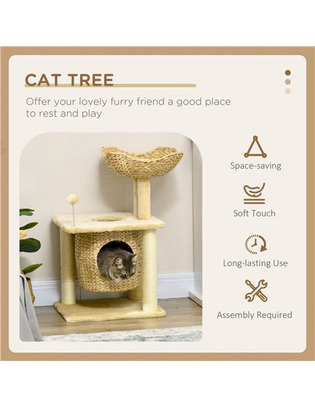 PawHut Cat Tree for Indoor Cats with Scratching Posts, Cat House, Bed, Toy Ball, Beige - pic 146912 | FastDaddyshop