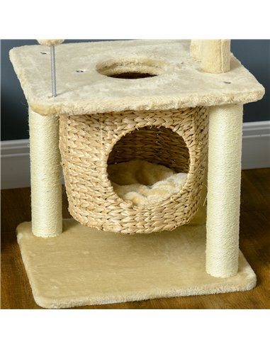 PawHut Cat Tree for Indoor Cats with Scratching Posts, Cat House, Bed, Toy Ball, Beige