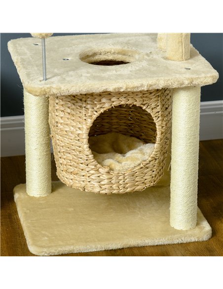PawHut Cat Tree for Indoor Cats with Scratching Posts, Cat House, Bed, Toy Ball, Beige - pic 146915 | FastDaddyshop