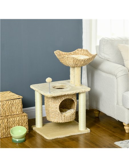 PawHut Cat Tree for Indoor Cats with Scratching Posts, Cat House, Bed, Toy Ball, Beige - pic 146917 | FastDaddyshop