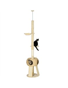 PawHut 255cm Cat Tree Tower for Indoor Cats, with Scratching Post, Cat House, Platform - Beige