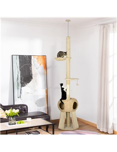 PawHut 255cm Cat Tree Tower for Indoor Cats, with Scratching Post, Cat House, Platform - Beige 2