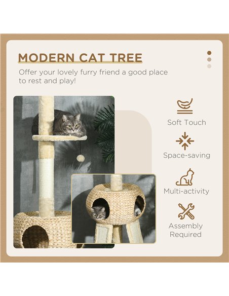 PawHut 255cm Cat Tree Tower for Indoor Cats, with Scratching Post, Cat House, Platform - Beige - pic 146921 | FastDaddyshop