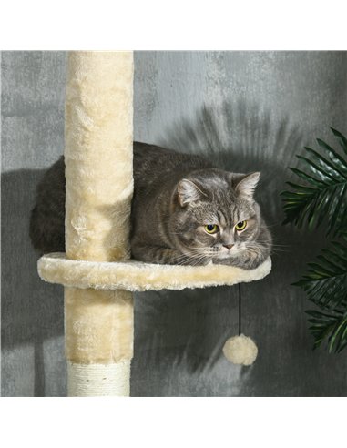 PawHut 255cm Cat Tree Tower for Indoor Cats, with Scratching Post, Cat House, Platform - Beige