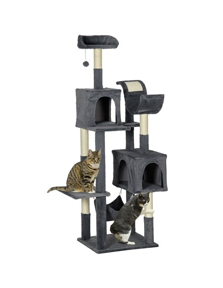 PawHut 177cm Cat Tree with Scratching Post, Hammock, Cat House - Dark Grey - pic 146927 | FastDaddyshop
