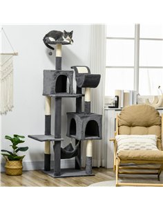 PawHut 177cm Cat Tree with Scratching Post, Hammock, Cat House - Dark Grey 2