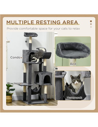 PawHut 177cm Cat Tree with Scratching Post, Hammock, Cat House - Dark Grey