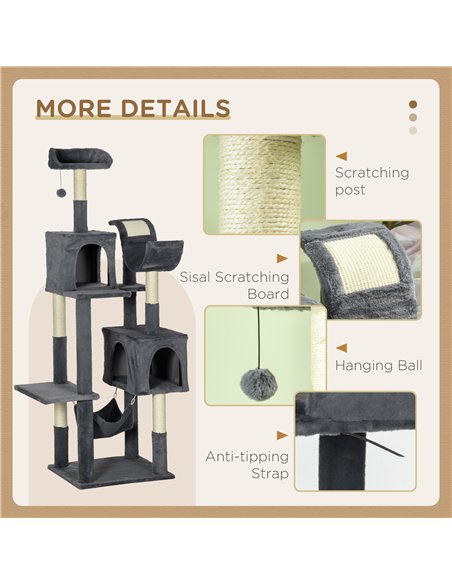 PawHut 177cm Cat Tree with Scratching Post, Hammock, Cat House - Dark Grey - pic 146931 | FastDaddyshop