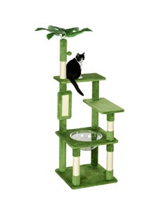 PawHut 142cm Cat Tree Tower, with Scratching Post, Hammock, Toy Ball, Platforms - Green