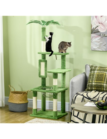PawHut 142cm Cat Tree Tower, with Scratching Post, Hammock, Toy Ball, Platforms - Green - pic 146937 | FastDaddyshop