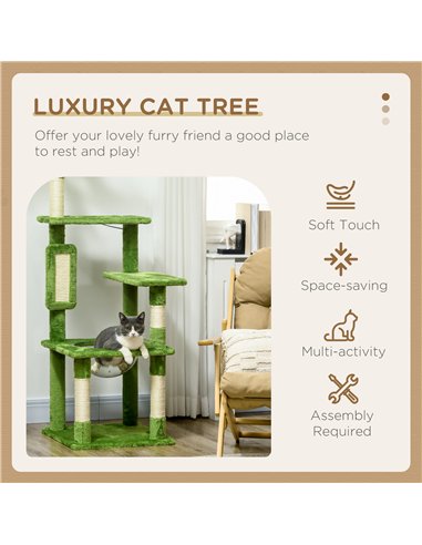 PawHut 142cm Cat Tree Tower, with Scratching Post, Hammock, Toy Ball, Platforms - Green