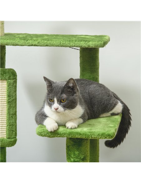 PawHut 142cm Cat Tree Tower, with Scratching Post, Hammock, Toy Ball, Platforms - Green - pic 146943 | FastDaddyshop
