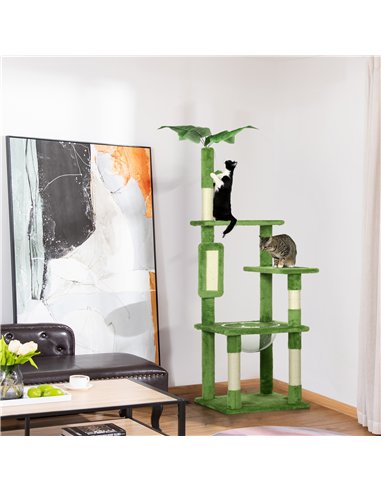 PawHut 142cm Cat Tree Tower, with Scratching Post, Hammock, Toy Ball, Platforms - Green