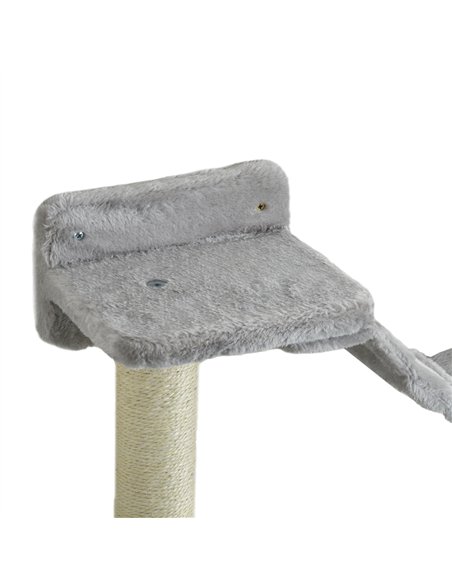 PawHut Four-Piece Cat Wall Furniture with Hammock, Perches, Ladder, Scratching Post, Grey - pic 146953 | FastDaddyshop