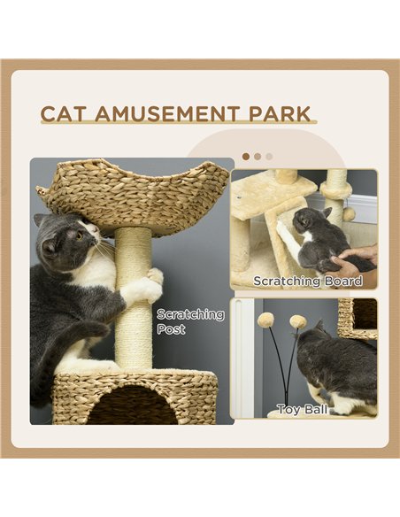 PawHut Cat Tree Tower with Scratching Post, Cat House, Bed, Toy Ball, Platform - Beige - pic 146959 | FastDaddyshop
