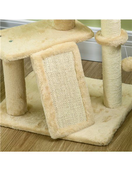 PawHut Cat Tree Tower with Scratching Post, Cat House, Bed, Toy Ball, Platform - Beige - pic 146961 | FastDaddyshop