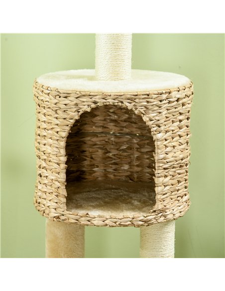 PawHut Cat Tree Tower with Scratching Post, Cat House, Bed, Toy Ball, Platform - Beige - pic 146962 | FastDaddyshop