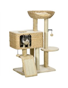 PawHut 95cm Cat Tree Tower for Indoor Cats, with Scratching Post, Cat House, Toy Ball, Platform - Beige