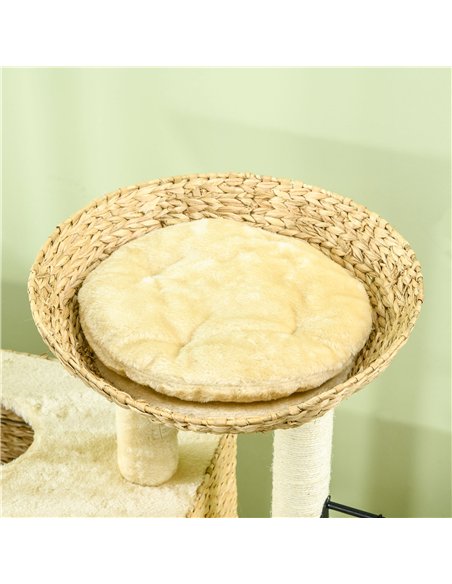 PawHut 95cm Cat Tree Tower for Indoor Cats, with Scratching Post, Cat House, Toy Ball, Platform - Beige - pic 146970 | FastDaddyshop