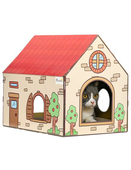 PawHut Two-In-One Cat House, Cat Scratching Board with Scratcher, Catnip, Cat Cardboard Scratcher for Indoor Cats - pic 146972 | FastDaddyshop