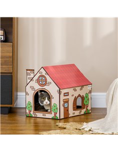 PawHut Two-In-One Cat House, Cat Scratching Board with Scratcher, Catnip, Cat Cardboard Scratcher for Indoor Cats 2