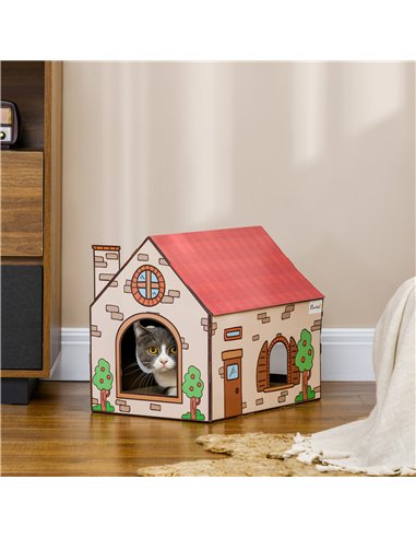 PawHut Two-In-One Cat House, Cat Scratching Board with Scratcher, Catnip, Cat Cardboard Scratcher for Indoor Cats