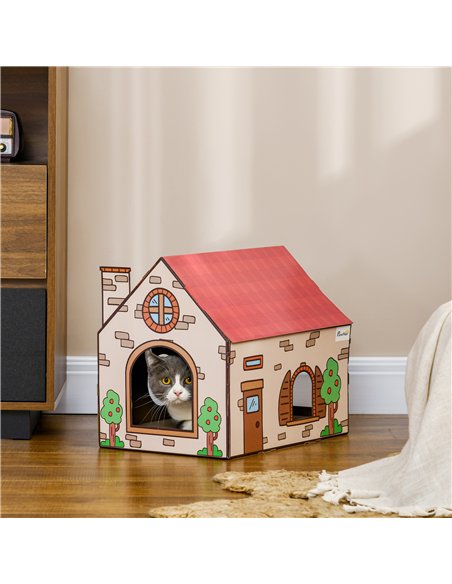 PawHut Two-In-One Cat House, Cat Scratching Board with Scratcher, Catnip, Cat Cardboard Scratcher for Indoor Cats - pic 146973 | FastDaddyshop