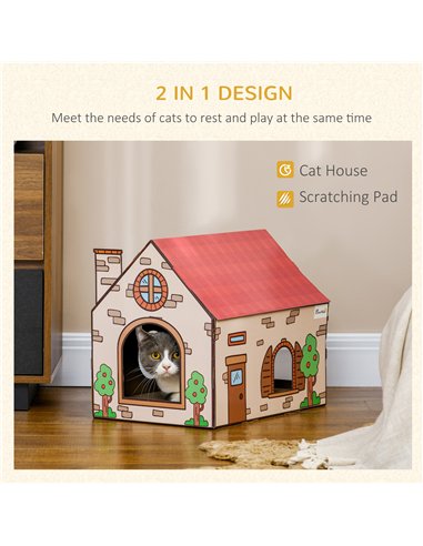 PawHut Two-In-One Cat House, Cat Scratching Board with Scratcher, Catnip, Cat Cardboard Scratcher for Indoor Cats