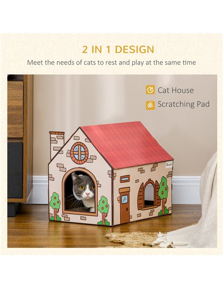 PawHut Two-In-One Cat House, Cat Scratching Board with Scratcher, Catnip, Cat Cardboard Scratcher for Indoor Cats - pic 146975 | FastDaddyshop